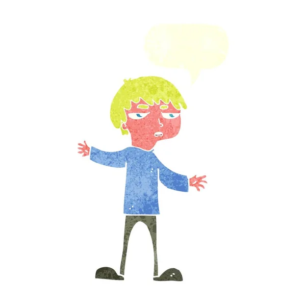 Karikatur Nervt Jungen Mit Sprechblase — Stockvektor