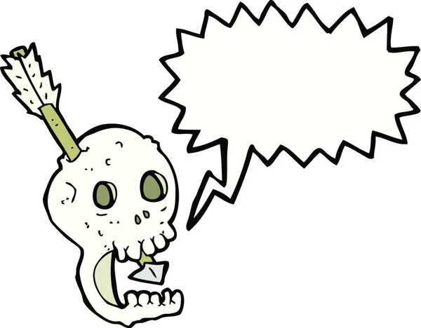 面白い漫画の頭蓋骨とスピーチバブルと矢印 — ストックベクタ