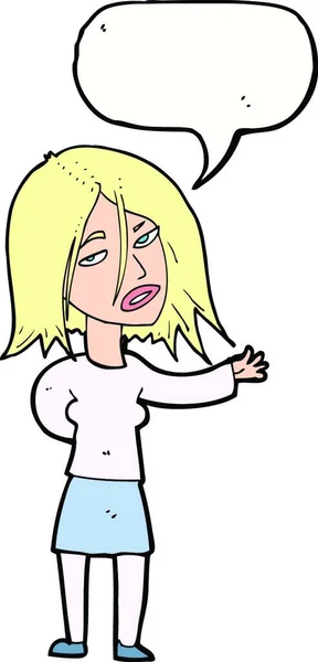 Cartoon Olycklig Kvinna Med Pratbubblan — Stock vektor