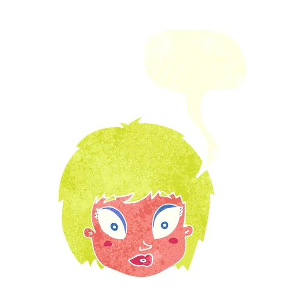 Karikatur Überrascht Weibliches Gesicht Mit Sprechblase — Stockvektor