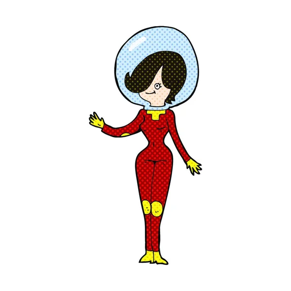 Retro Comic Style Cartoon Space Woman — стоковый вектор