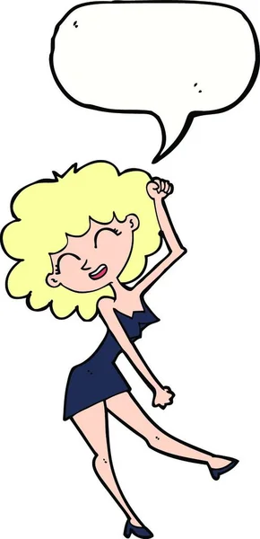 Cartoon Tanzende Frau Mit Sprechblase — Stockvektor