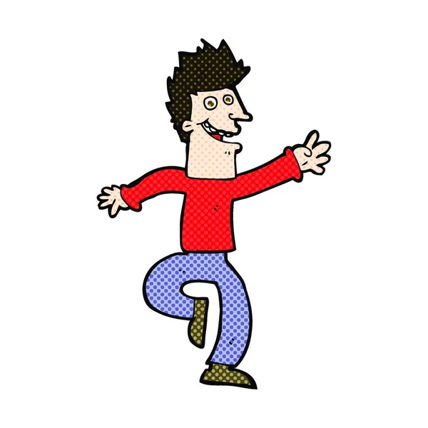 Retro Cómic Estilo Dibujos Animados Hombre Feliz — Vector de stock