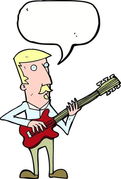 Hombre Dibujos Animados Tocando Guitarra Eléctrica Con Burbuja Del Habla — Vector de stock