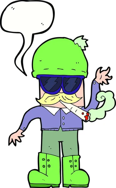 Hombre Dibujos Animados Fumar Hierba Con Burbuja Del Habla — Vector de stock