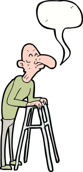 Desenho Animado Homem Velho Com Quadro Com Bolha Fala — Vetor de Stock