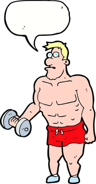 Cartoon Man Lifting Weights Speech Bubble — Stock Vector