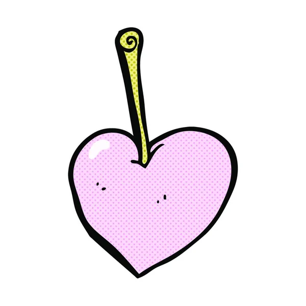 Retro Comic Style Cartoon Heart Cherry — стоковый вектор