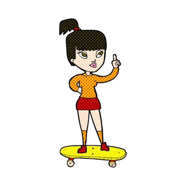 Retro Comic Book Style Cartoon Skater Girl — Stock Vector