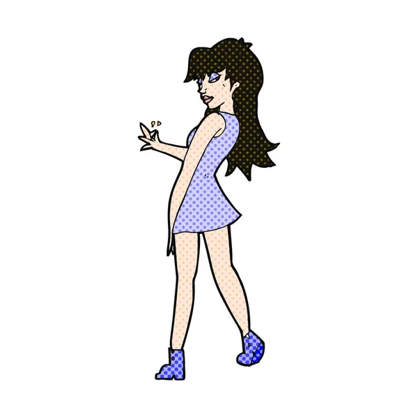 Retro Comic Stil Cartoon Frau Posiert Kleid — Stockvektor