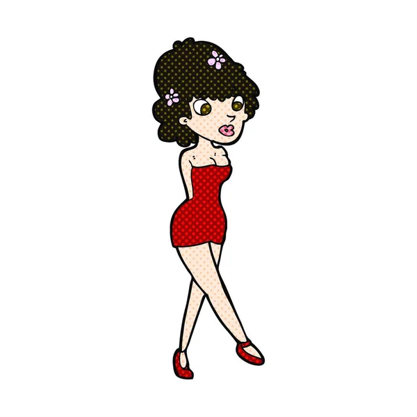 Retro Comic Stil Cartoon Frau Posiert Kleid — Stockvektor