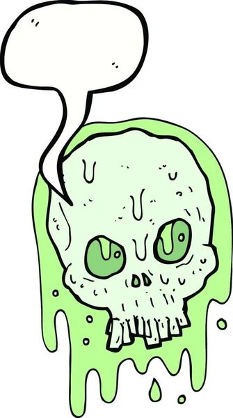 Dessin Animé Crâne Visqueux Avec Bulle Parole — Image vectorielle