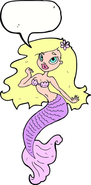 Dibujos Animados Bastante Sirena Con Burbuja Habla — Vector de stock