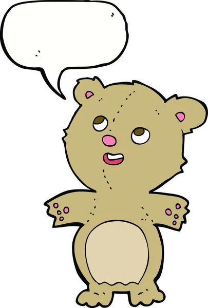 Karikatur Glücklicher Kleiner Teddybär Mit Sprechblase — Stockvektor