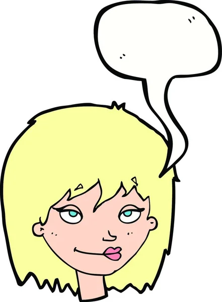 Desenho Animado Mulher Sorridente Com Bolha Fala — Vetor de Stock
