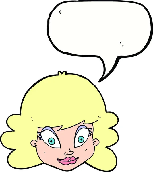 Cartoon Gelukkig Vrouwelijk Gezicht Met Spraakbel — Stockvector