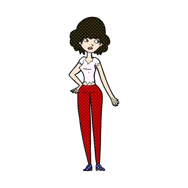 Retro Cómic Estilo Caricatura Mujer Bonita — Vector de stock