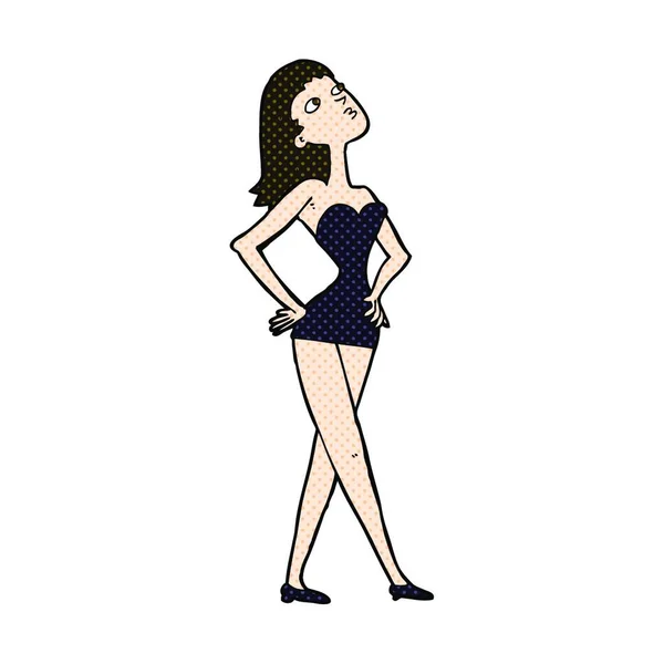 Retro Comic Book Style Cartoon Woman Party Dress — Stock Vector