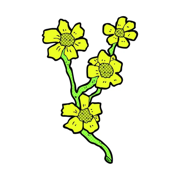 Retro Komiks Styl Kreslené Květiny — Stockový vektor