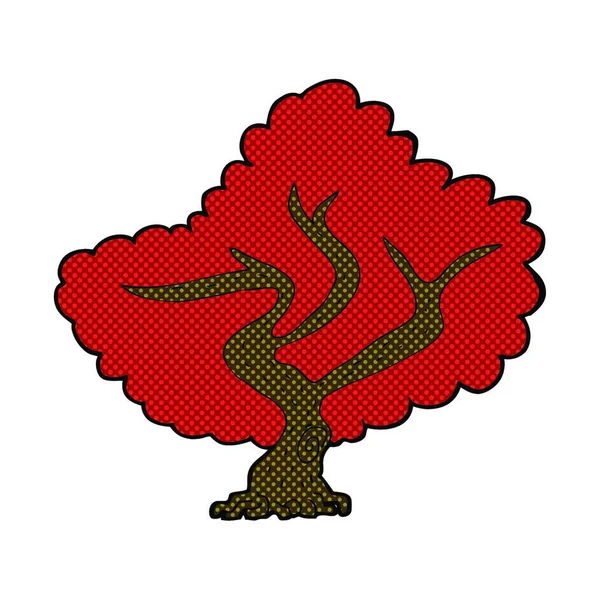 Retro Komiks Styl Kreskówki Czerwone Drzewo — Wektor stockowy