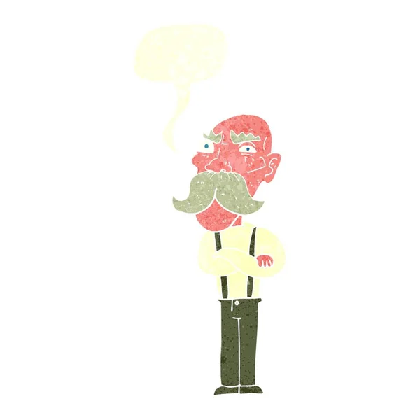 Karikatür Kızgın Yaşlı Adam Konuşma Baloncuğu Ile — Stok Vektör