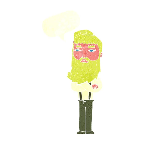 Мультяшний Серйозний Чоловік Бородою Бульбашкою Мовлення — стоковий вектор