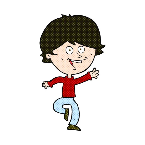 Retro Komiks Styl Karikatura Šťastný Mávání Chlapec — Stockový vektor