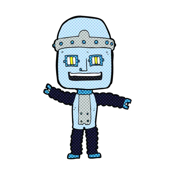 Retro Cómic Estilo Dibujos Animados Ondeando Robot — Archivo Imágenes Vectoriales