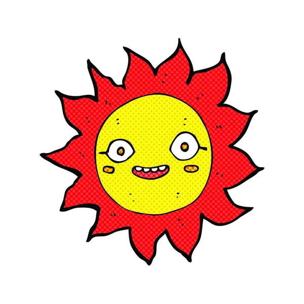 Retro Comic Style Cartoon Happy Sun — стоковый вектор