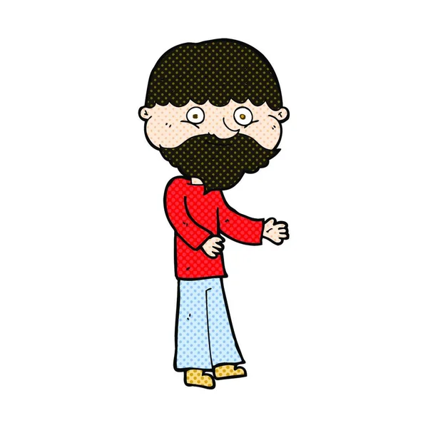 Retro Comic Style Cartoon Happy Bearded Man — стоковый вектор