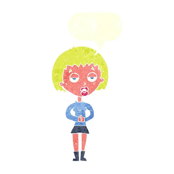 Dessin Animé Femme Ennuyée Attendant Avec Bulle Parole — Image vectorielle