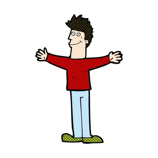 Retro Cómic Estilo Dibujos Animados Hombre Feliz — Vector de stock