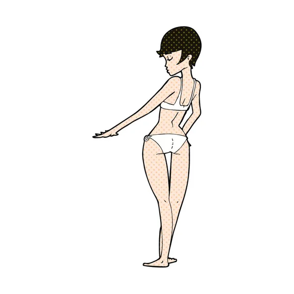 Retro Stripverhaal Stijl Cartoon Vrouw Bikini — Stockvector