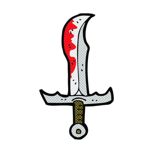 Retro Cómic Estilo Caricatura Sangrienta Espada — Vector de stock