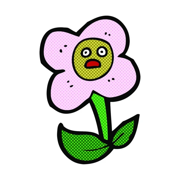 Rétro Bande Dessinée Style Fleur Dessin Animé Avec Visage — Image vectorielle