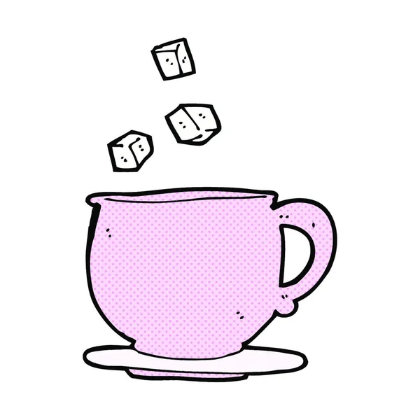 Copo Chá Desenho Animado Estilo Quadrinhos Retro Com Cubos Açúcar —  Vetores de Stock
