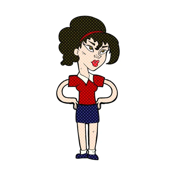 retro comic book style cartoon woman with hands on hips