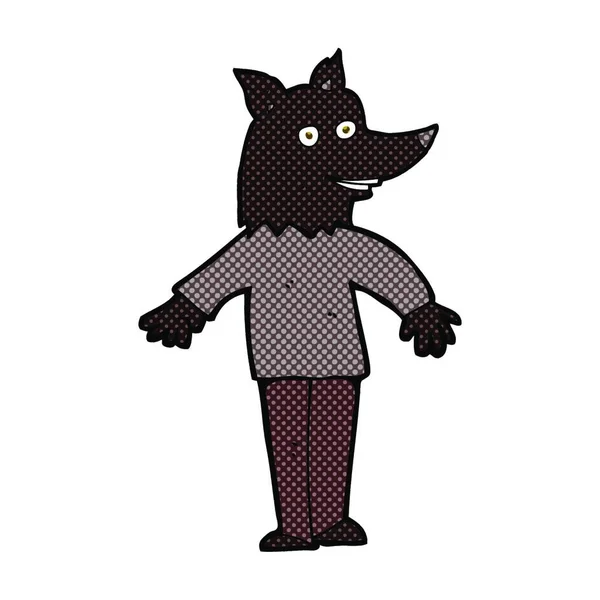 Retro Comic Book Style Cartoon Happy Werewolf — Stock Vector