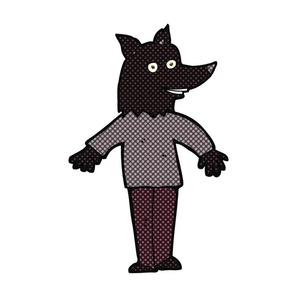 Retro Stripverhaal Stijl Cartoon Gelukkig Weerwolf — Stockvector