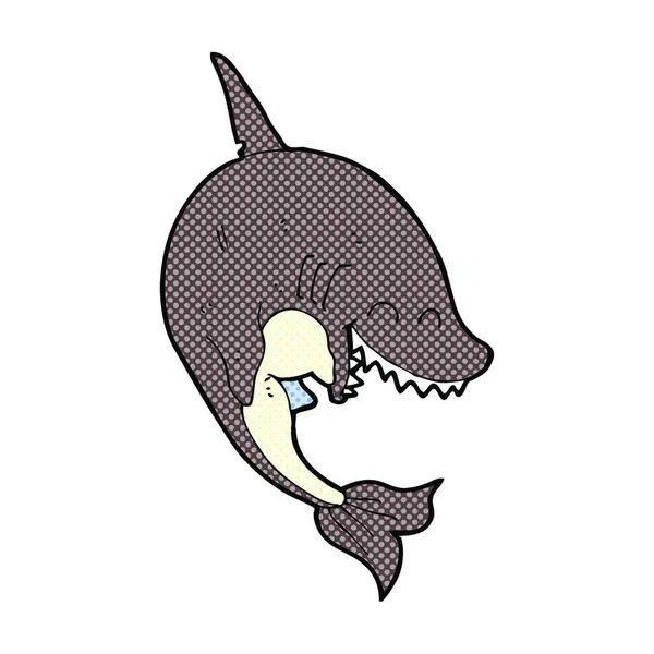 Tiburón Dibujos Animados Estilo Cómic Retro — Vector de stock