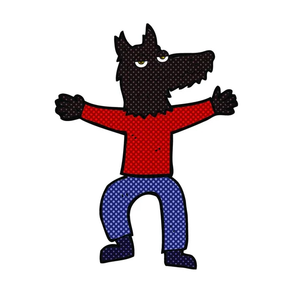 Ρετρό Κόμικ Στυλ Κινουμένων Σχεδίων Λύκος Άνθρωπος — Διανυσματικό Αρχείο