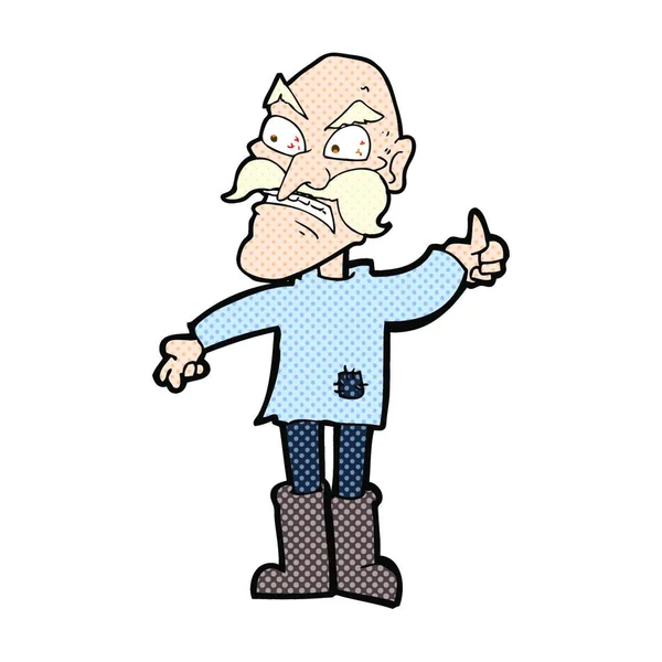Retro Komiks Styl Karikatura Naštvaný Starý Muž Opravené Oblečení — Stockový vektor