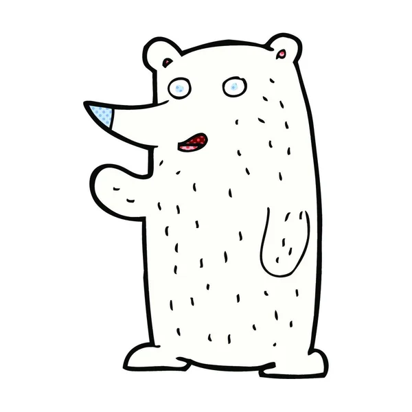 Retro Komiks Styl Kreskówka Machanie Niedźwiedź Polarny — Wektor stockowy