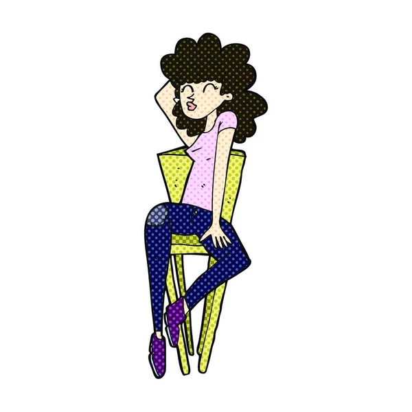 Retro Quadrinhos Estilo Cartoon Mulher Posando Cadeira —  Vetores de Stock