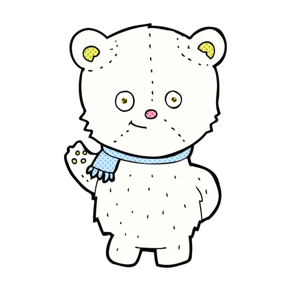 Cute Retro Komiks Styl Kreskówki Niedźwiedź Polarny Machanie — Wektor stockowy