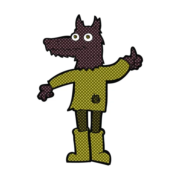 Rétro Bande Dessinée Style Dessin Animé Loup Homme — Image vectorielle