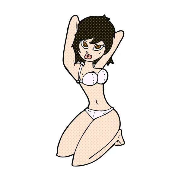 Retro Cómic Estilo Dibujos Animados Sexy Mujer Posando — Vector de stock