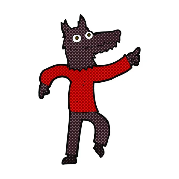 Retro Stripverhaal Stijl Cartoon Wolf Man — Stockvector