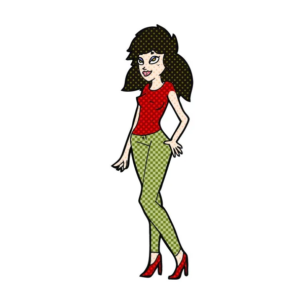 Retro Quadrinhos Estilo Cartoon Mulher Bonita —  Vetores de Stock