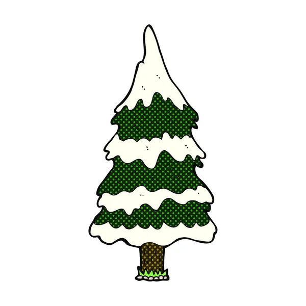 Retro Cómic Estilo Dibujos Animados Árbol Nevado — Vector de stock